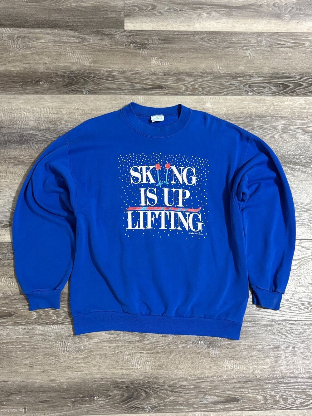Vintage 90s Skiing Is Uplifting Blue Crewneck Retro Y2K Outdoors - Men’s Large